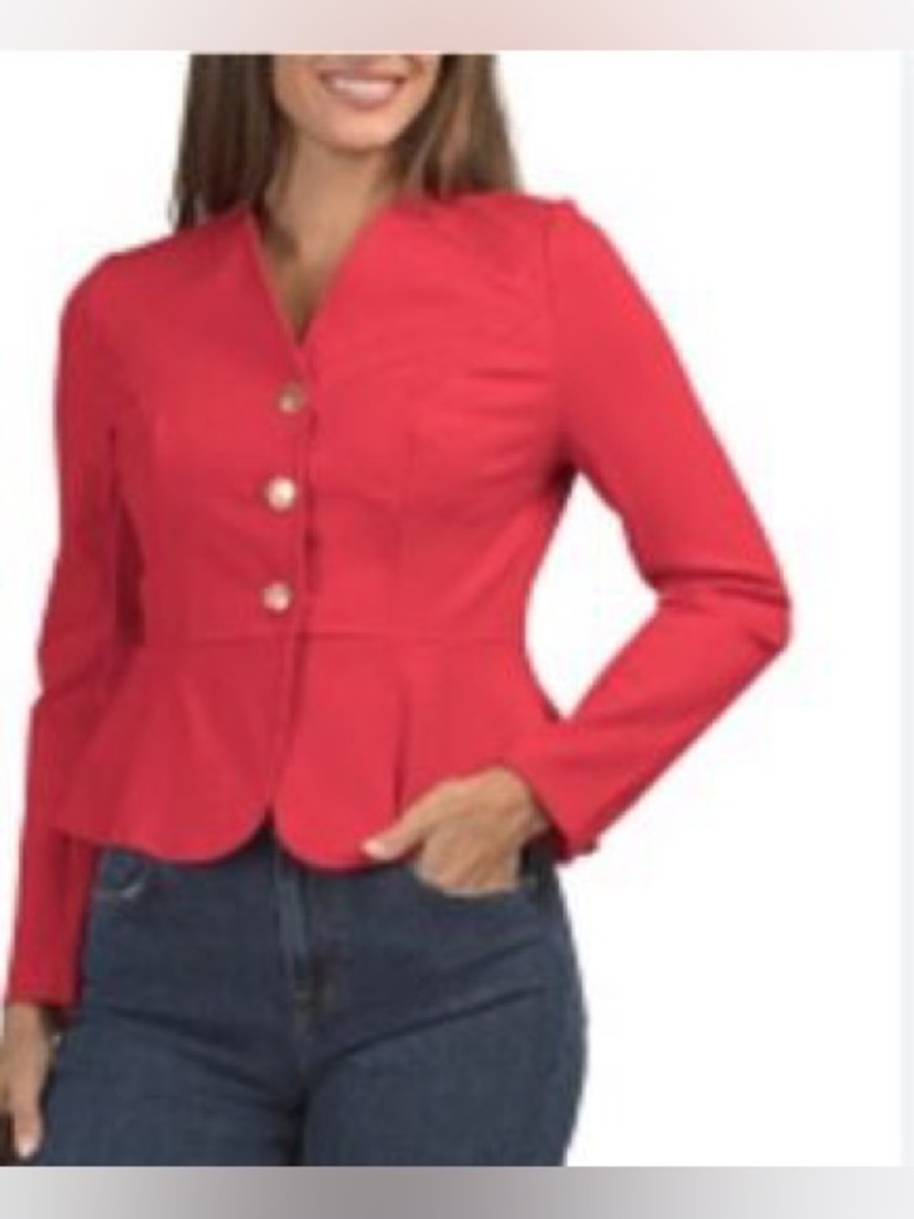 Joie Red Peplum Blazer Jacket Gold Button NWOT Size M